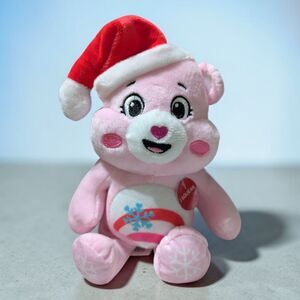 Care Bear Style Pink Christmas Bear Plush Dog Toy Santa Hat Holiday Squeaky Pet